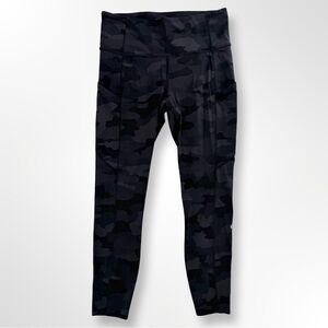 Lululemon Fast and Free Tight II Cropped 25" Nulux Camo Pockets Black Grey Gray